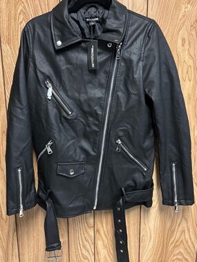 PrettyLittleThing Black Faux Leather Asymmetrical Biker Jacket